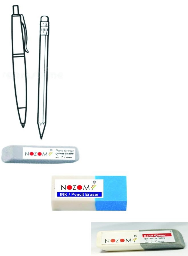 NOZOMI Combo Pack of Pen Eraser Plus & Pencil Eraser | Ink Eraser for Fountain Pen, Gel Pen, Ball Pen & Pencil Marks | Multipurpose Clean Eraser Set | Pack of 3 Pieces - Image 1